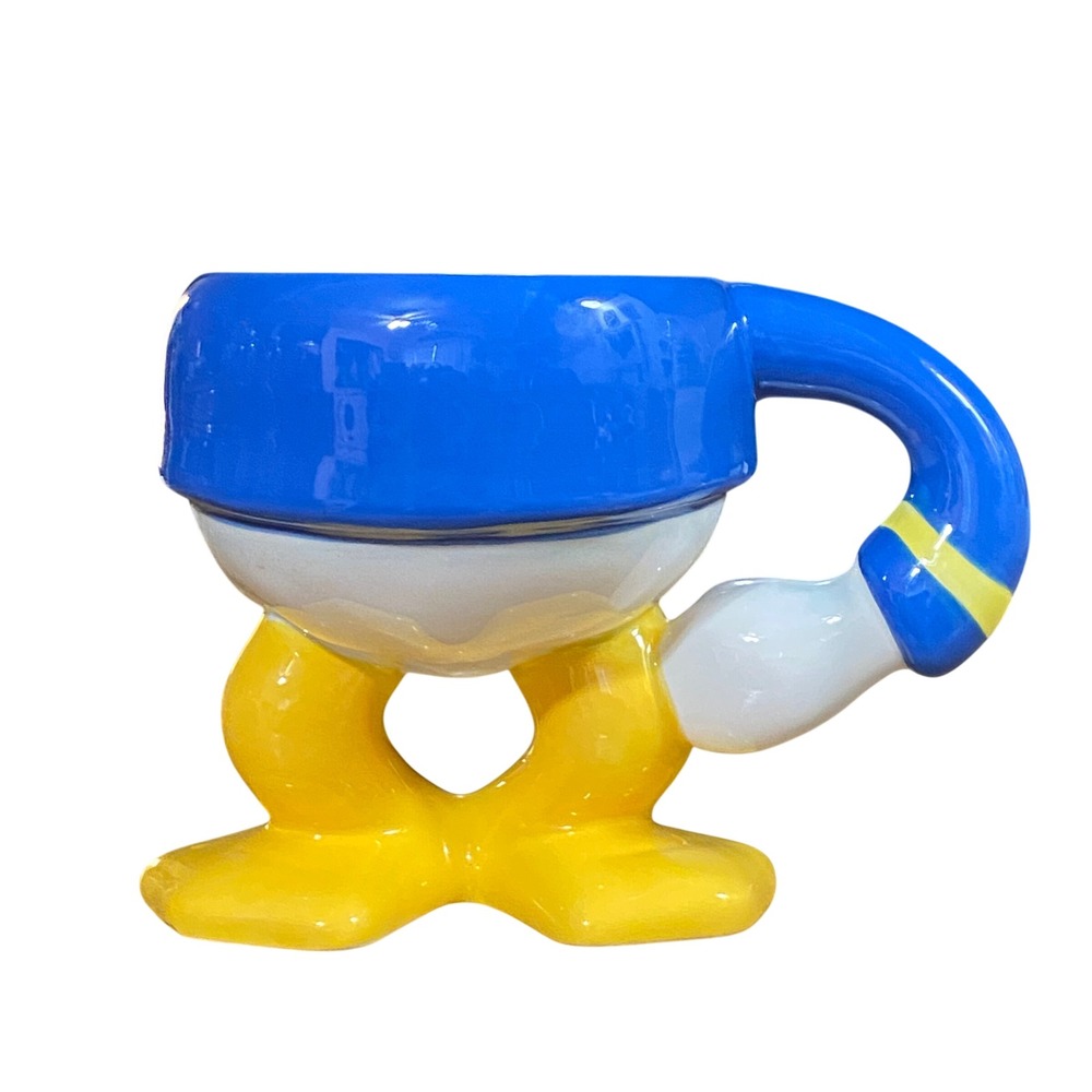 Disney Parks Donald Duck 3D‎ Sculpted Ceramic Coffee Mug Blue Yellow Feet Signed